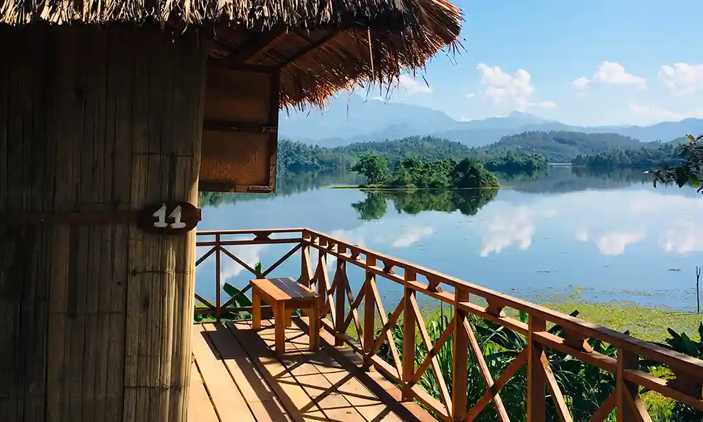 Guest bungalow with view at the Elephant Conservation Center, Laos